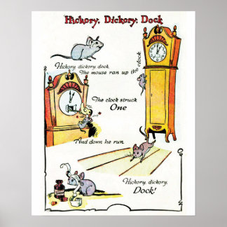 Poster met kinderliedje "Hickory Dickory Dock"