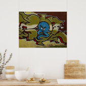 Poster met kleine blauwe spookgraffiti (Keuken)