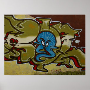 Poster met kleine blauwe spookgraffiti