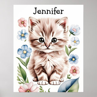 Poster met knuffelbaar katje en lentebloemen