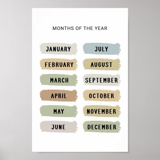 Poster met maanden van het jaar – aardetinten (Voorkant)
