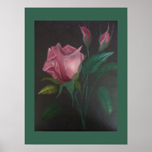 Poster met roze roos en rozenknoppen (Voorkant)