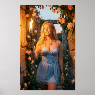 Poster met Tuin Verlicht door Fakkels van Avondlij