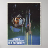 Poster met  USSR-ruimteprogramma Propaganda (Voorkant)