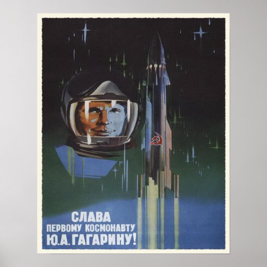 Poster met  USSR-ruimteprogramma Propaganda (Voorkant)