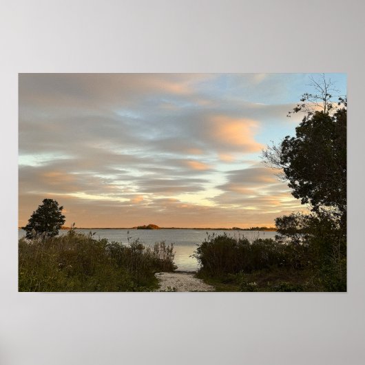 Poster met vijver landschap zonsondergang foto (Voorkant)