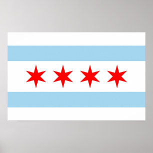 Poster met vlag van Chicago, Illinois, VS.
