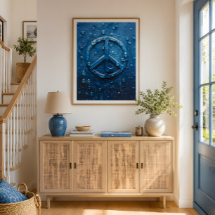 Poster met vredessymbool en blauwe waterdruppel