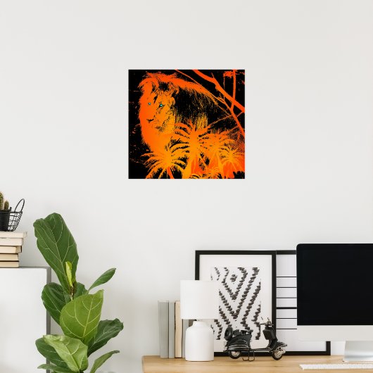 Poster met vuurleeuw (Thuiskantoor)