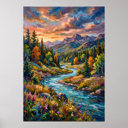 Poster met wilde bloemen aan berg rivier (Voorkant)