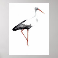 poster met witte ooievaar waterverf