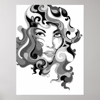 Poster met zwarte en witte graffiti