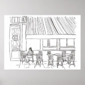 Poster met zwarte en witte Parijse cafe (Voorkant)
