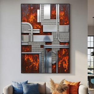 Poster Métal Industriel Rouillé Géométrique Steampunk