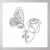 Poster Métamorphose - Papillon Abstrait & Rose Line Art (Devant)