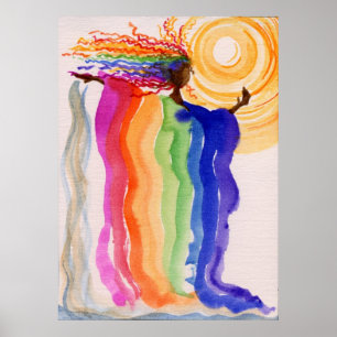 Poster Métamorphose Rainbow Woman Aquarelle Peinture