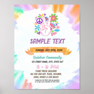 Poster Mete Tie teinture hippie thème flyer
