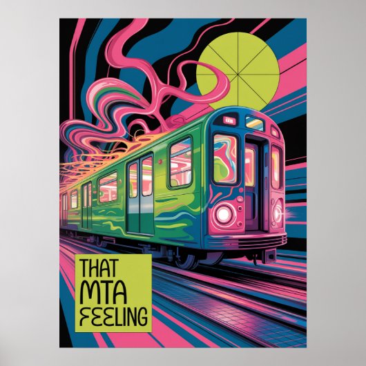 Poster Métro de NYC Style Psychedelique de Train MTA Art (Devant)