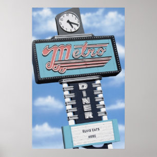 Poster Metro Diner sur la Route 66 Retro Neon Imprimer