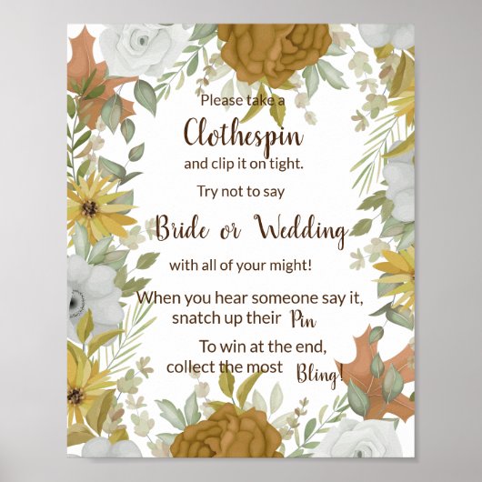 Poster Mettez un vêtement Pin Boho Automne Douche Jeu Sig (Devant)