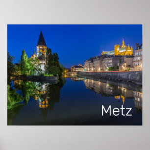 Poster Metz Temple Neuf France Nuit Moselle Souvenir