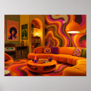 Poster Meubles Rétro Groovy 1970 Style Couleurs Fraîches