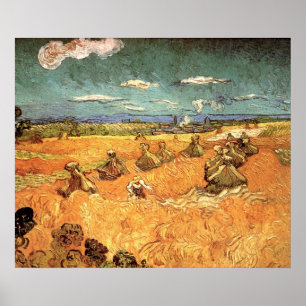 Poster Meules avec moissonneuse de Vincent van Gogh