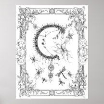 Poster "Mevrouw Dee's vliegen naar de maan kunst" 