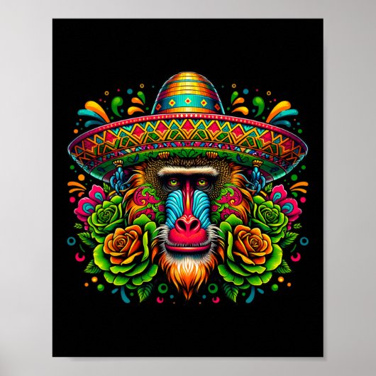 Poster Mexicain Cinco De Mayo Fêtons Baboon Mo (Devant)