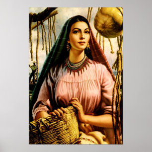 Poster Mexicaine, belle fille de calendrier sur un bateau