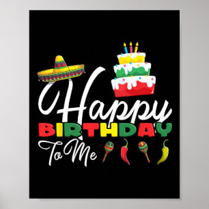 Poster Mexicaine Holliday Sombrero Cute Cake Joyeux Anniv