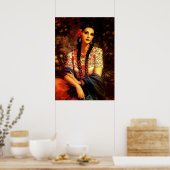 Poster Mexicaine Vintage fille avec tresses longues (Cuisine)