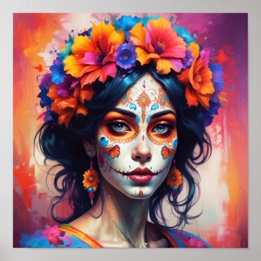 Poster Mexican Catrina watercolor (Devant)