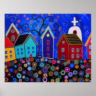 POSTER MEXICAN PUEBLO II TOWN PRISARTS PAINTING