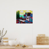 POSTER MEXICAN TOWN CAT BOAT PAINTING (Cuisine)