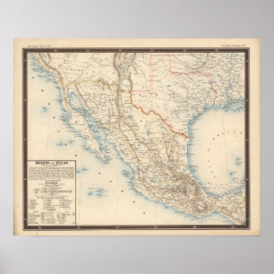 Poster Mexico and Texas Map