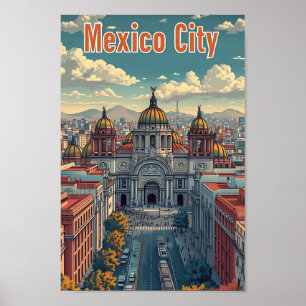 Poster Mexico City Mexique Illustration de voyage artisti