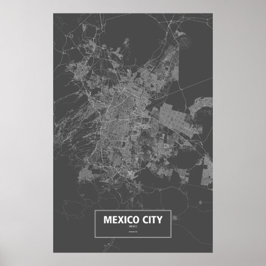 Poster Mexico, Mexique (blanc sur noir) (Devant)
