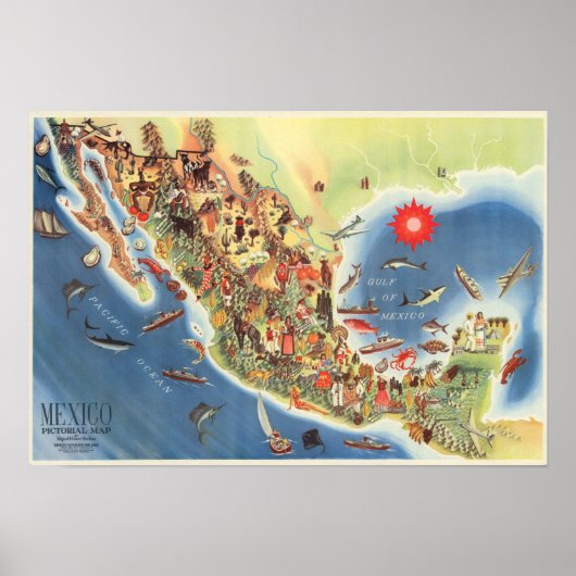 Poster Mexico Pictorial Map by Miguel Gomez Medina (Devant)