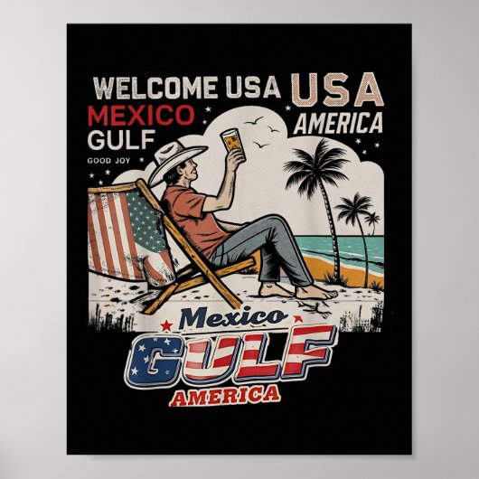 Poster Mexique Amérique du Golfe États-Unis Drapeau améri (Devant)