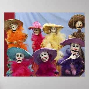 Poster Mexique. Catrinas squelettiques, figures célébrant