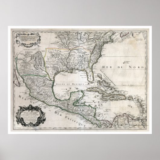 Poster Mexique Cuba Floride & Amérique Carte 1703 (Devant)