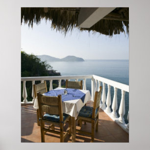 Poster Mexique, Guerrero, Zihuatanejo. Table de café sur