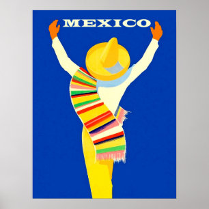 Poster Mexique, homme mexicain en sombrero et costume fol