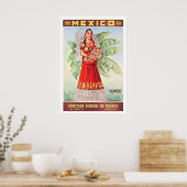 Poster Mexique, Mexicaine avec panier de fruits tropicaux (Cuisine)