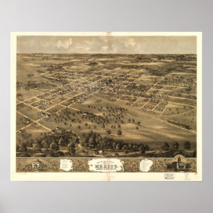Poster Mexique Missouri 1869 Antique carte panoramique