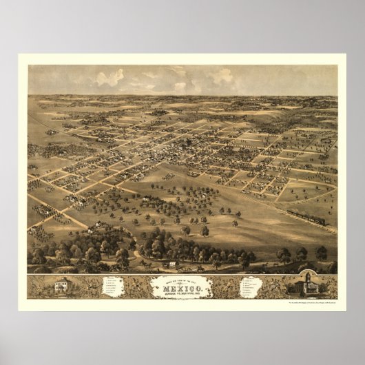 Poster Mexique, MO Carte panoramique - 1869 (Devant)