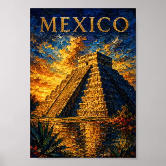 Poster Mexique : Souvenir d'art de Chichen Itza au couche (Devant)