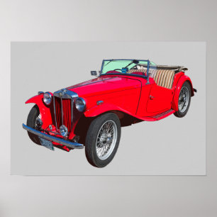 Poster MG rouge Sportscar antique convertible