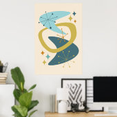 Poster Mi-siècle Âge atomique 7 Bleu, moutarde (Bureau à domicile)